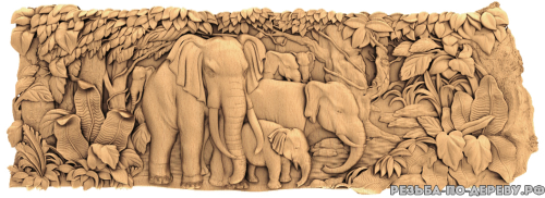 Резное панно Слоны  из дерева